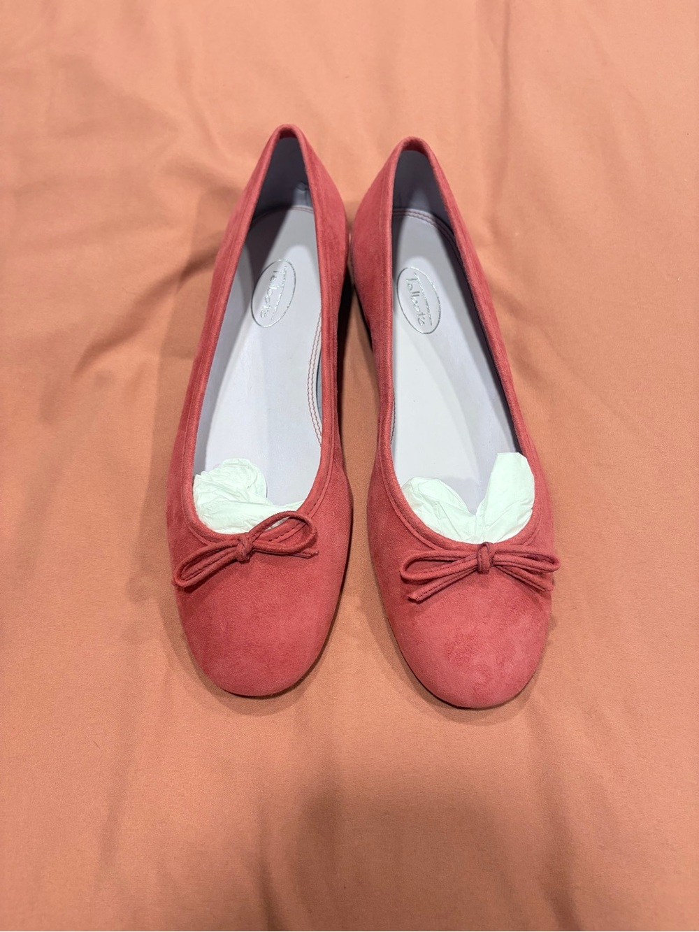 Talbots Coral Suede Ballet Flats with Bow Accent Slip On Round Toe + A GIFT 🎁